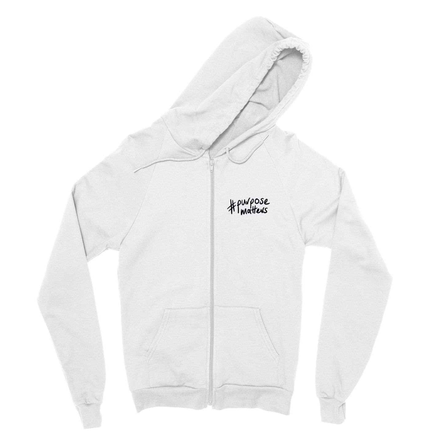'#purposematters' black on white pocket print Classic Unisex Zip Hoodie. Free shipping