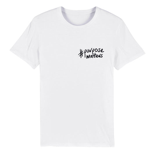 '#purposematters' black on white pocket print Organic Unisex Crewneck T-shirt. Free shipping